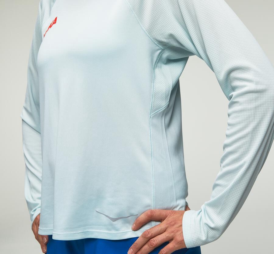 Top Hoka One One Mujer Azules - Performance Long Sleeve - HKBC29856